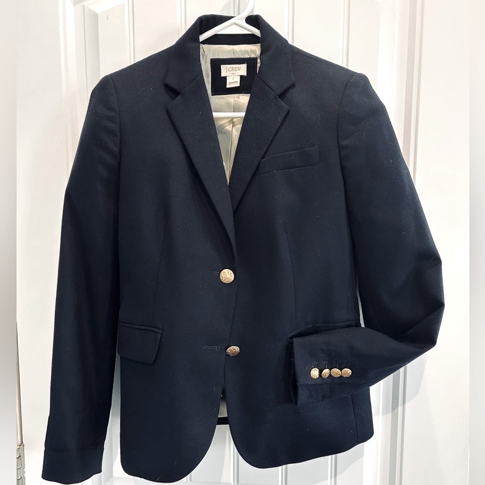 J. Crew Navy Wool Blazer with Gold Crested Buttons - Finest Quality